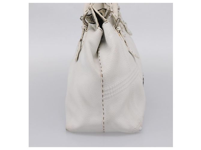 FENDI Celeria Tote Bag Leather White Silver - vista 3