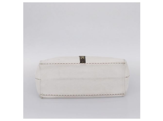 FENDI Celeria Tote Bag Leather White Silver - vista 5