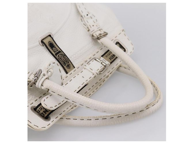 FENDI Celeria Tote Bag Leather White Silver - vista 6