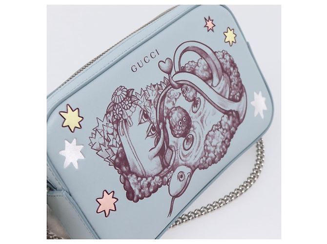 GUCCI Yuko Higuchi Chain Shoulder Bag Leather Light Blue 860648 - vista 15