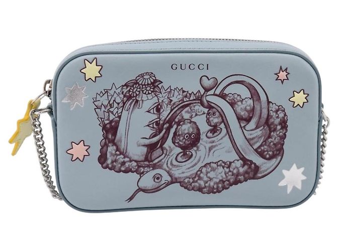 GUCCI Yuko Higuchi Chain Shoulder Bag Leather Light Blue 860648 - vista 2