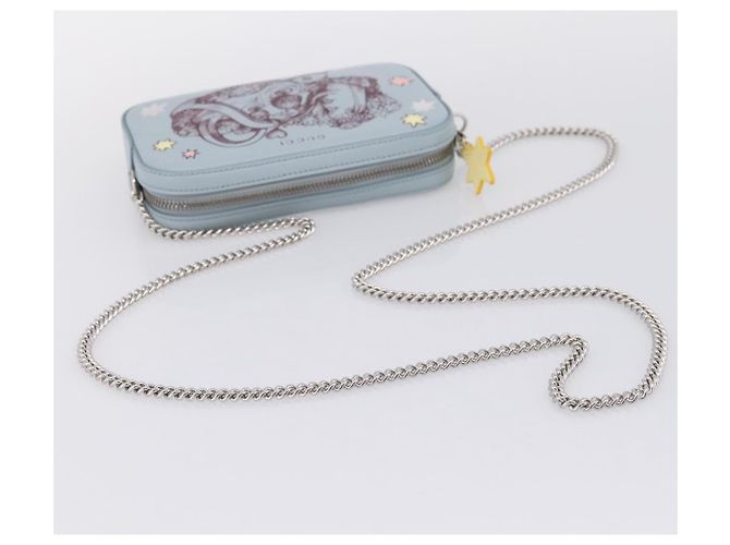 GUCCI Yuko Higuchi Chain Shoulder Bag Leather Light Blue 860648 - vista 7