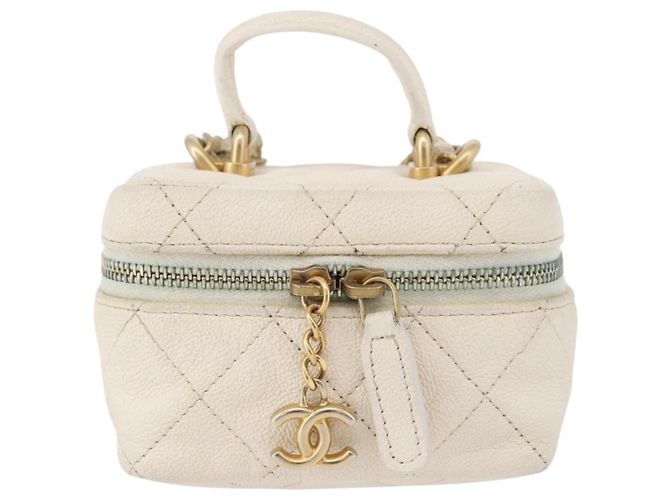 CHANEL Matelasse Vanity Chain Bag Caviar Leder Weißgold CC - Ansicht 13