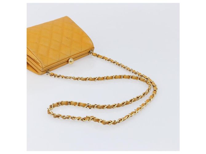 CHANEL Matelasse Chain Shoulder Bag Caviar Skin Yellow Gold CC - vista 7