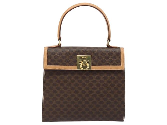 Céline CELINE Bolsa de mão em lona Macadam PVC Couro Castanho Dourado - vista 13