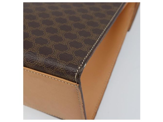 Céline CELINE Bolsa de mão em lona Macadam PVC Couro Castanho Dourado - vista 16