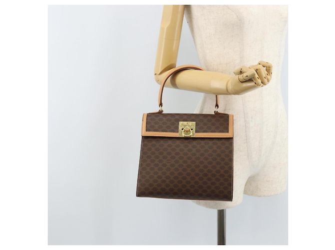 Céline CELINE Bolsa de mão em lona Macadam PVC Couro Castanho Dourado - vista 22