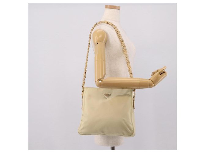 PRADA Chain Shoulder Bag Nylon Ivory Silver - vista 25