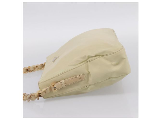 PRADA Chain Shoulder Bag Nylon Ivory Silver - vista 4