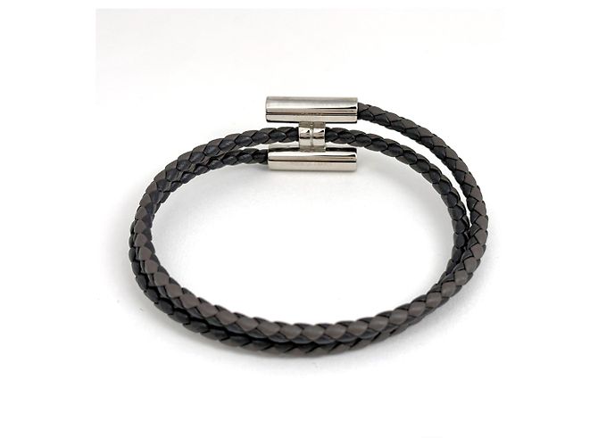 Hermès Bracciale Charm Tresse Hermes in Nero e Argento - vista 2