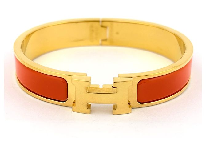 Bracciale Hermès Click H in Oro e Arancione - vista 2