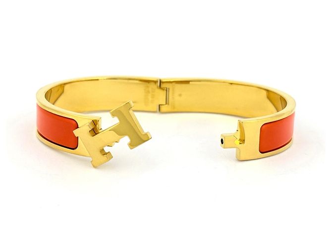Bracciale Hermès Click H in Oro e Arancione - vista 4