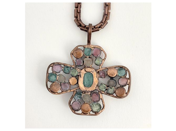Collana Chanel in bronzo con logo Coco - vista 2