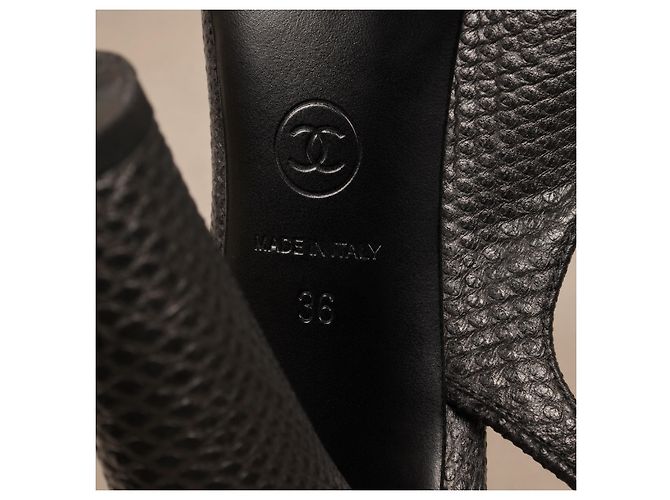 Chanel Slingbacks aus schwarzem Echtlizardleder - Ansicht 13