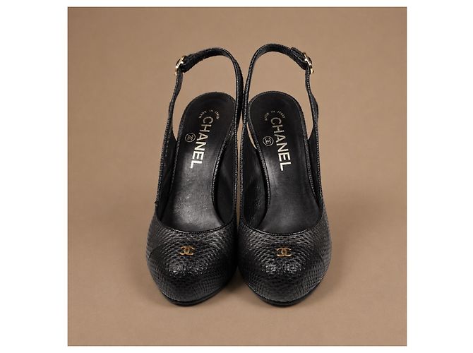 Chanel Slingbacks aus schwarzem Echtlizardleder - Ansicht 2