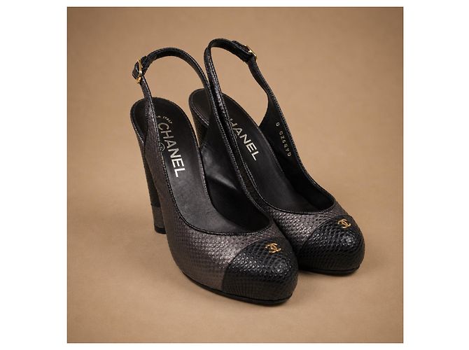 Chanel Slingbacks aus schwarzem Echtlizardleder - Ansicht 3