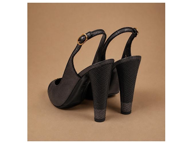 Chanel Slingbacks aus schwarzem Echtlizardleder - Ansicht 5