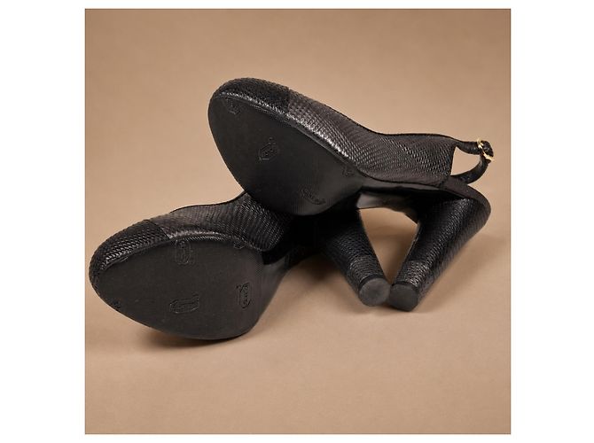 Chanel Slingbacks aus schwarzem Echtlizardleder - Ansicht 7