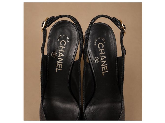 Chanel Slingbacks aus schwarzem Echtlizardleder - Ansicht 8