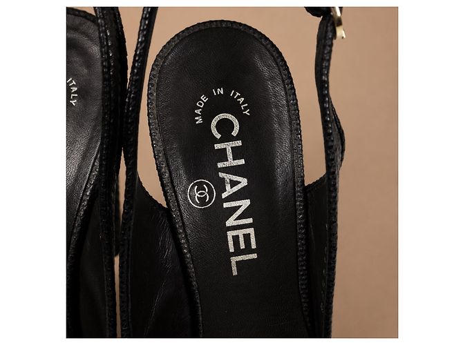 Chanel Slingbacks aus schwarzem Echtlizardleder - Ansicht 9