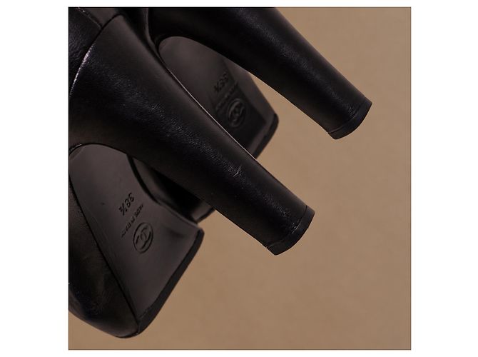 Chanel Schwarze Leder-Plateau-Pumps - Ansicht 14