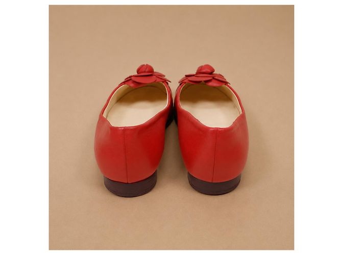 Chanel Ballerine in pelle rossa con Camelia - vista 7