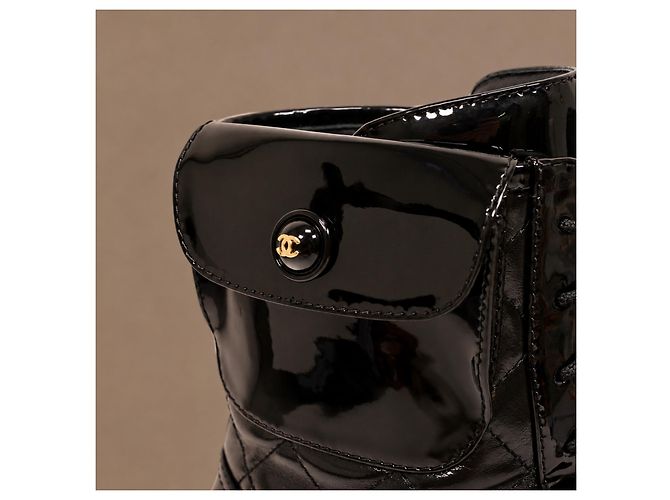 Chanel Runway Pocket Biker Combat Boots Schwarz Leder - Ansicht 15