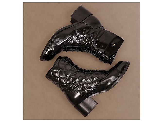 Chanel Runway Pocket Biker Combat Boots Schwarz Leder - Ansicht 19