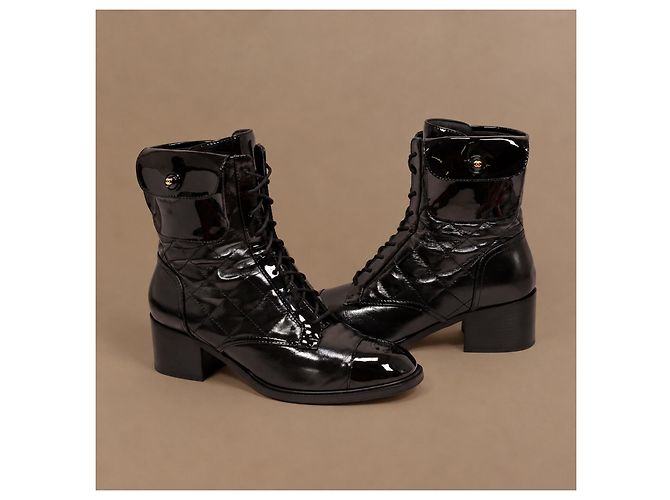 Chanel Runway Pocket Biker Combat Boots Schwarz Leder - Ansicht 2