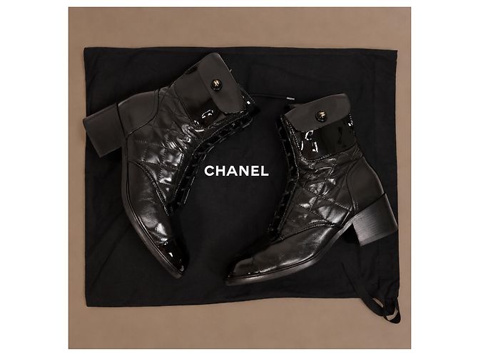 Chanel Runway Pocket Biker Combat Boots Schwarz Leder - Ansicht 20