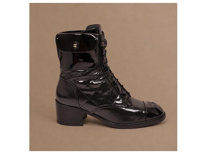 Chanel Runway Pocket Biker Combat Boots Schwarz Leder - Ansicht 8