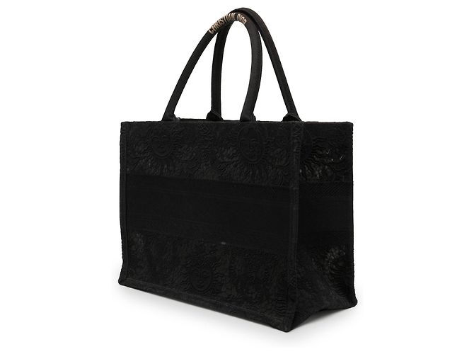 Dior Book Tote Medium in tela e mesh ricamato Macramé Toile de Jouy Soleil Nero - vista 2