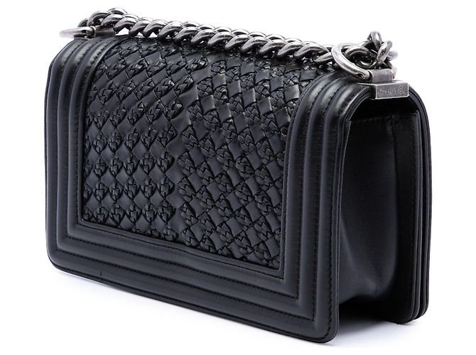 Chanel Black Small Braided Woven Lambskin Boy Flap - vista 2