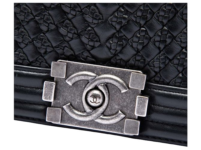 Chanel Black Small Braided Woven Lambskin Boy Flap - vista 5