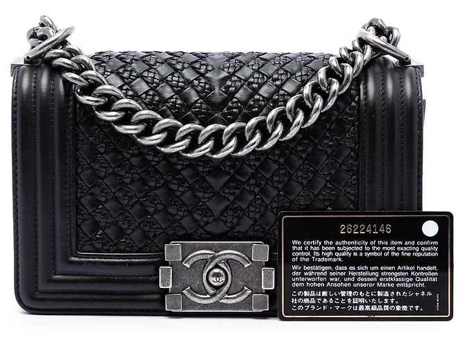 Chanel Black Small Braided Woven Lambskin Boy Flap - vista 7