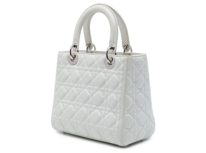 Dior White Medium Lambskin Cannage Lady Dior - vista 2