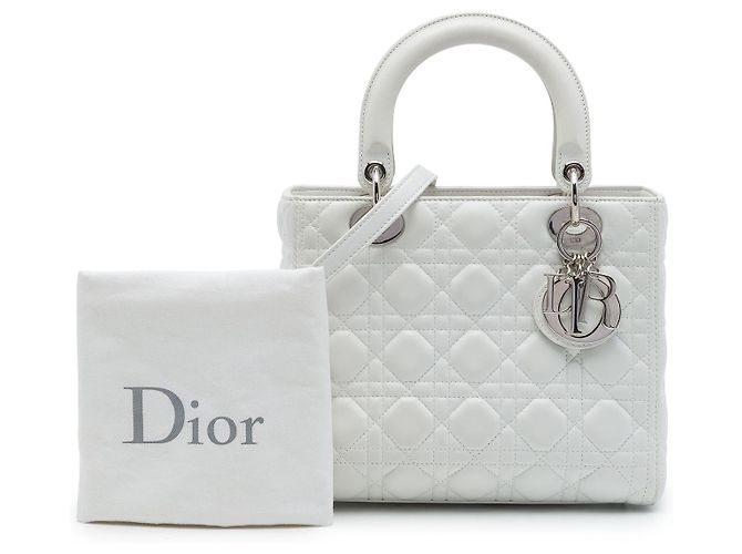Dior White Medium Lambskin Cannage Lady Dior - vista 7