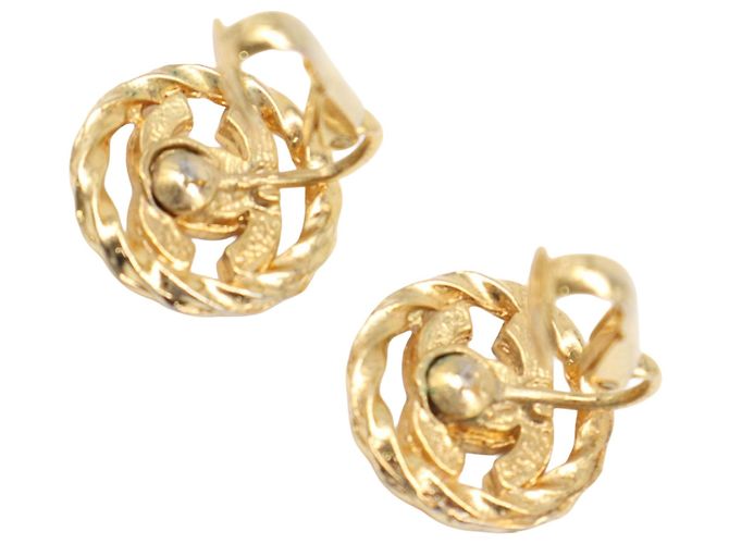 Orecchini a clip rotondi Chanel Gold CC placcati oro con strass - vista 2