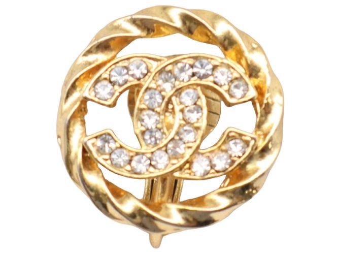 Orecchini a clip rotondi Chanel Gold CC placcati oro con strass - vista 3