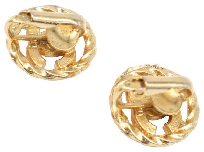 Orecchini a clip rotondi Chanel Gold CC placcati oro con strass - vista 4