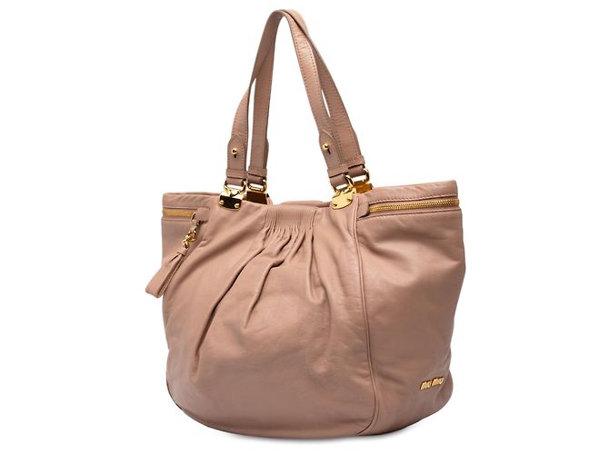 Tote Miu Miu in pelle di agnello rosa con tasche laterali - vista 2