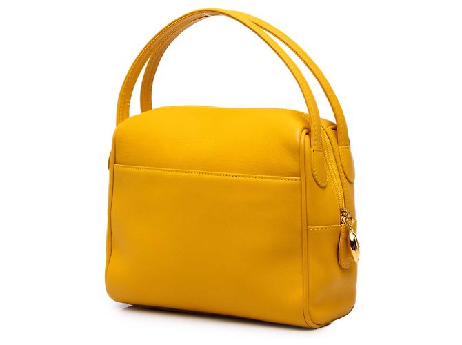 Borsa Dior in pelle gialla con logo CD - vista 2