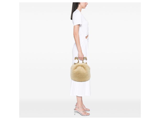 Céline Borsa Celine Beige Shearling Triomphe Frame - vista 6