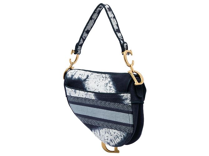 Borsa Saddle Dior in tela blu ricamata tie dye - vista 2