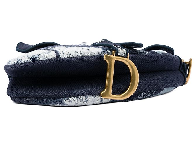 Borsa Saddle Dior in tela blu ricamata tie dye - vista 3