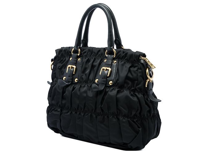 Borsa Satchel Prada in Tessuto Gaufre Nera - vista 2