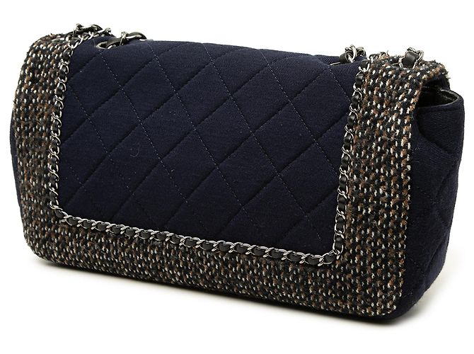 Chanel Blue Small Quilted Jersey and Tweed Chain Flap - Ansicht 2