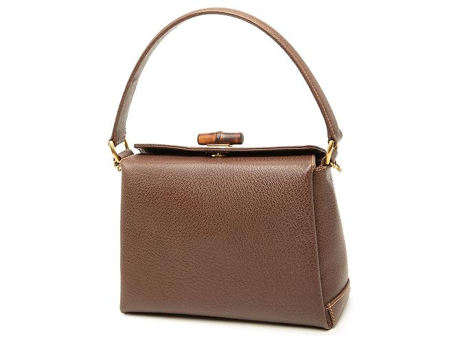Bamboo Borsa Satchel Gucci in pelle di vitello martellata marrone con bambù - vista 2