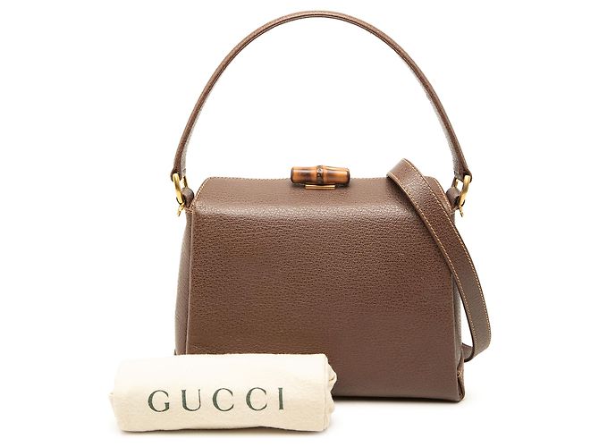 Bamboo Borsa Satchel Gucci in pelle di vitello martellata marrone con bambù - vista 7
