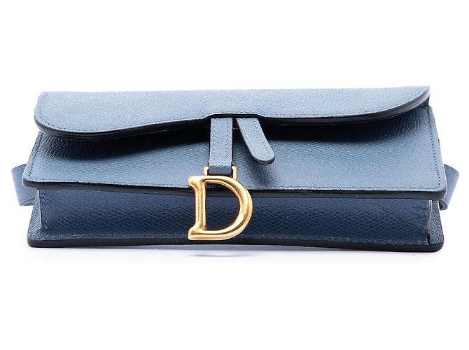 Pouch cintura Saddle Dior in pelle di vitello grana blu - vista 3
